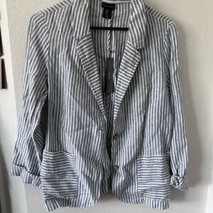 Tahari Blue and White Striped Blazer